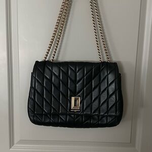 Karl Lagerfeld Lafayette Black Quilted Shoulder Bag with Gold Chain